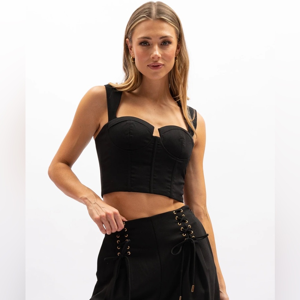 NEW Aureta Studio Renee Black Corset Crop Tank Top Women's Size Small